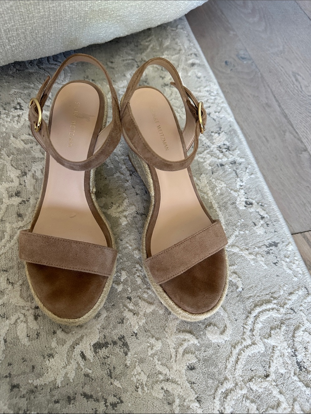 Stuart Weitzman Suede Espadrille Wedge Sandals - Brown